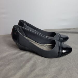 Marbella Womens Black‎ Wedge Heels Size 8M Faux Leather